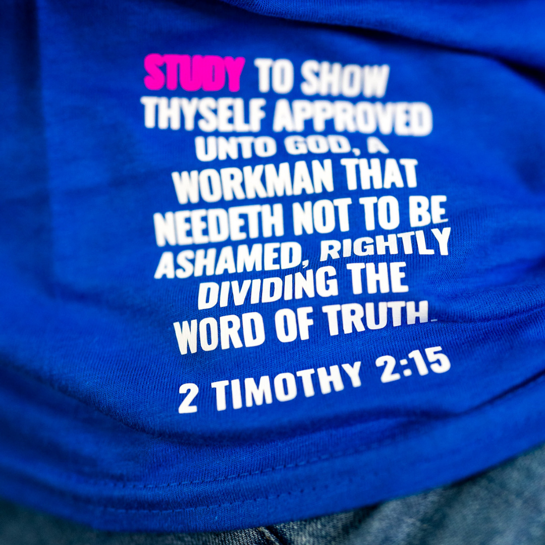 Study to show thyself approved scripture on royal blue Bible Study and Chill t-shirt