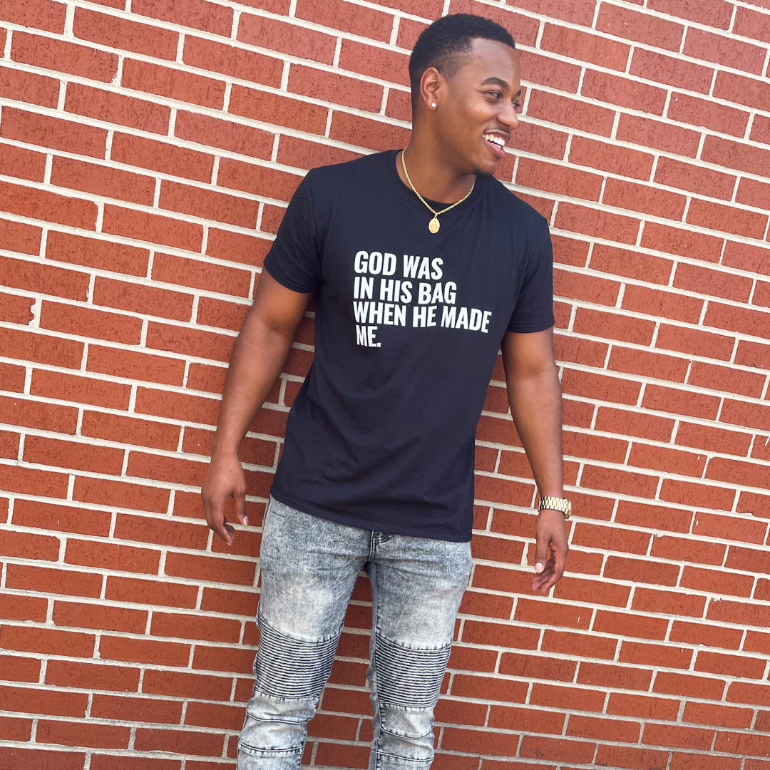 God was in his bag when he made me crewneck t-shirt